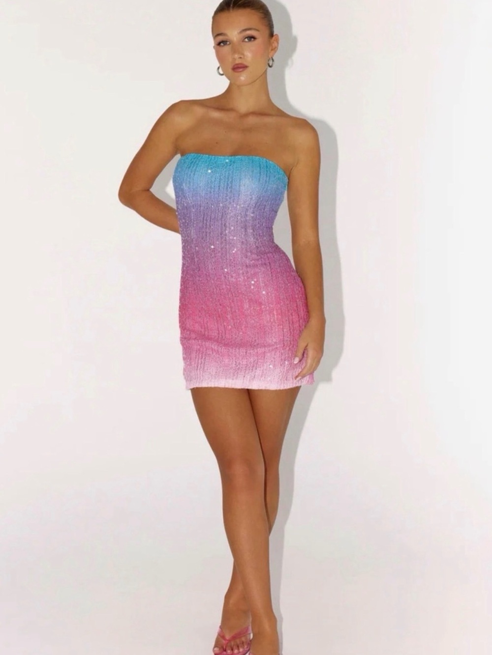 Peppermayo Ombre Strapless Sequin Mini Dress in Blue and Pink